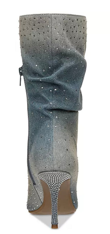 THALIA SODI Womens Blue Denim Raquell Pointed Toe Stiletto Slouch Boot