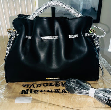 Badgley Mischka Black Snake Theme Leather Clutch