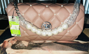 Badgley Mischka Quilted Pearl Studded Shoulder Bag – Tan Brown