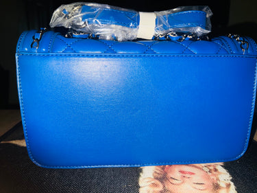 Badgley Mischka Blue Quilted Studded Chain Crossbody Bag