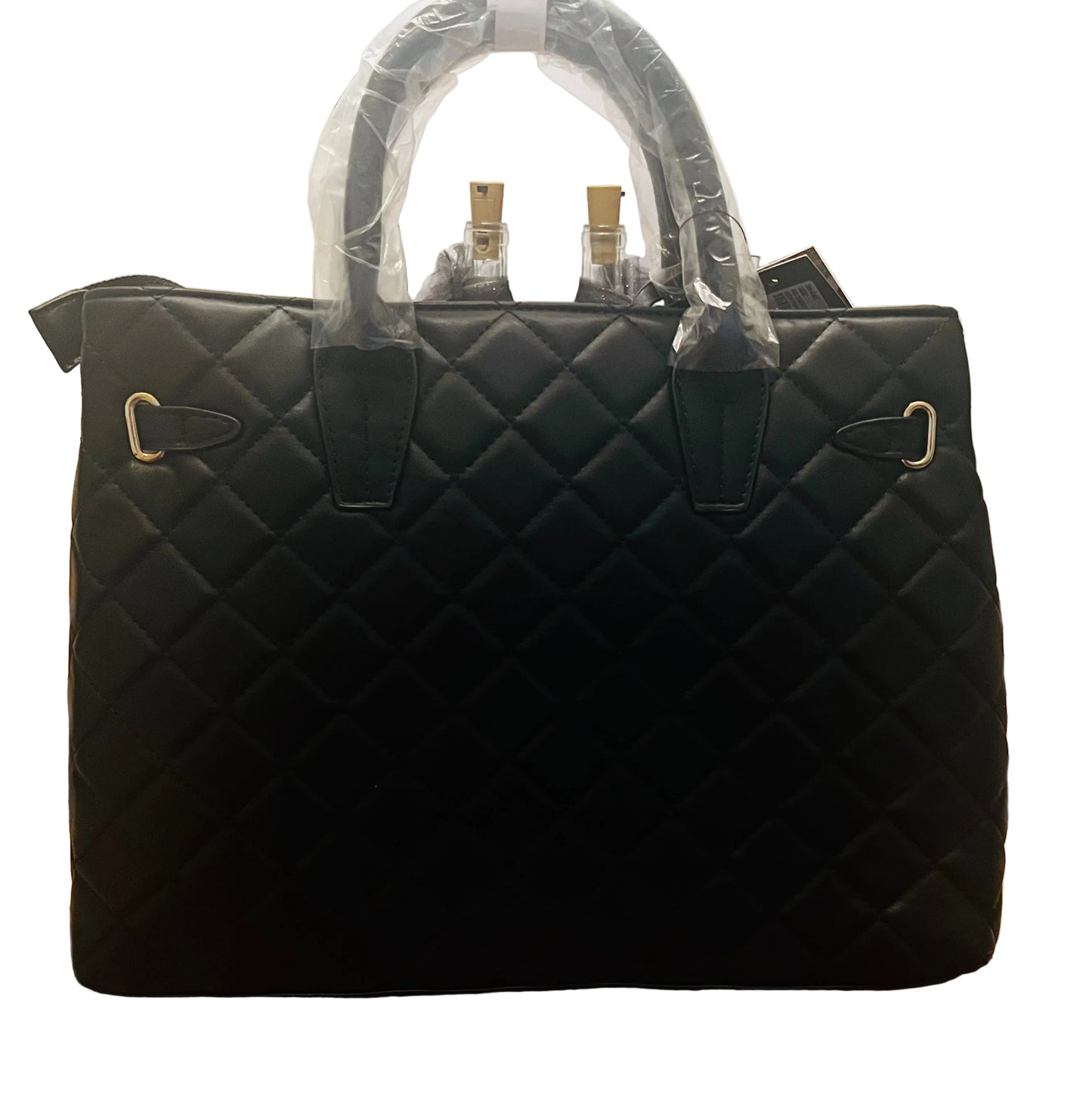 Badgley Mischka BM-4160 Black Quilted Vegan Leather Tote Bag