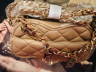 Bebe Solana Beige Quilted Crossbody Bag