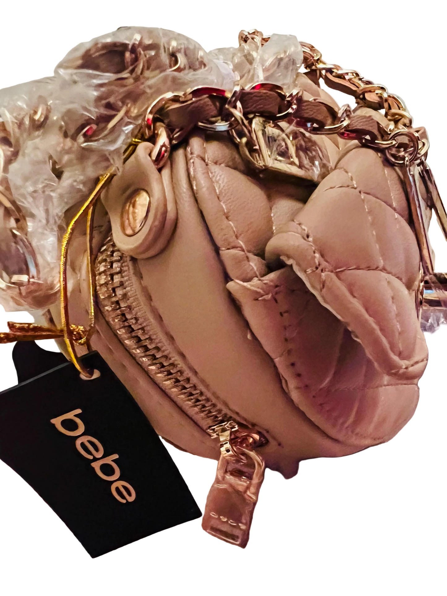 Bebe Solana Beige Quilted Crossbody Bag