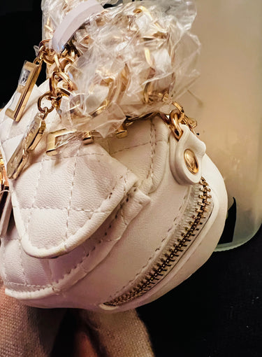 Bebe Solana White Quilted Heart Crossbody Bag