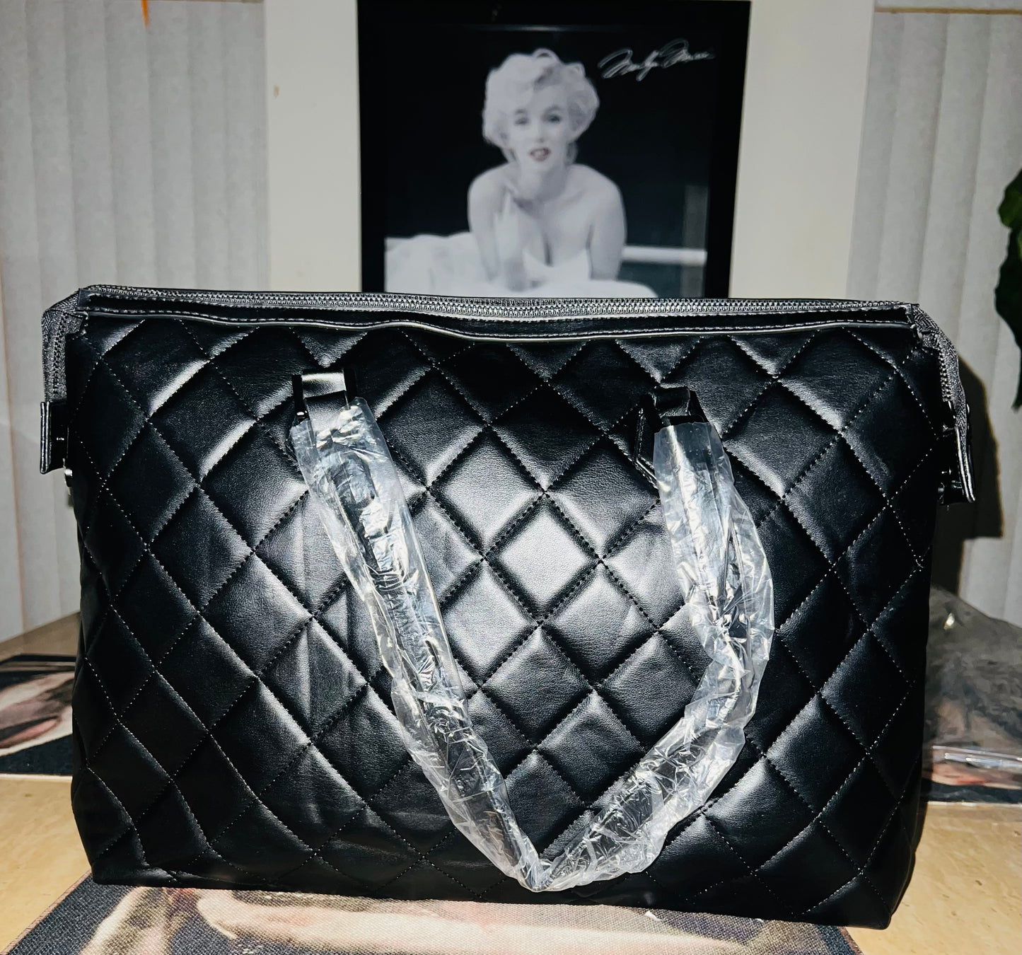 Badgley Mischka Black Quilted Studded Faux Leather Tote Bag