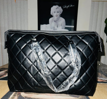 Badgley Mischka Black Quilted Studded Faux Leather Tote Bag