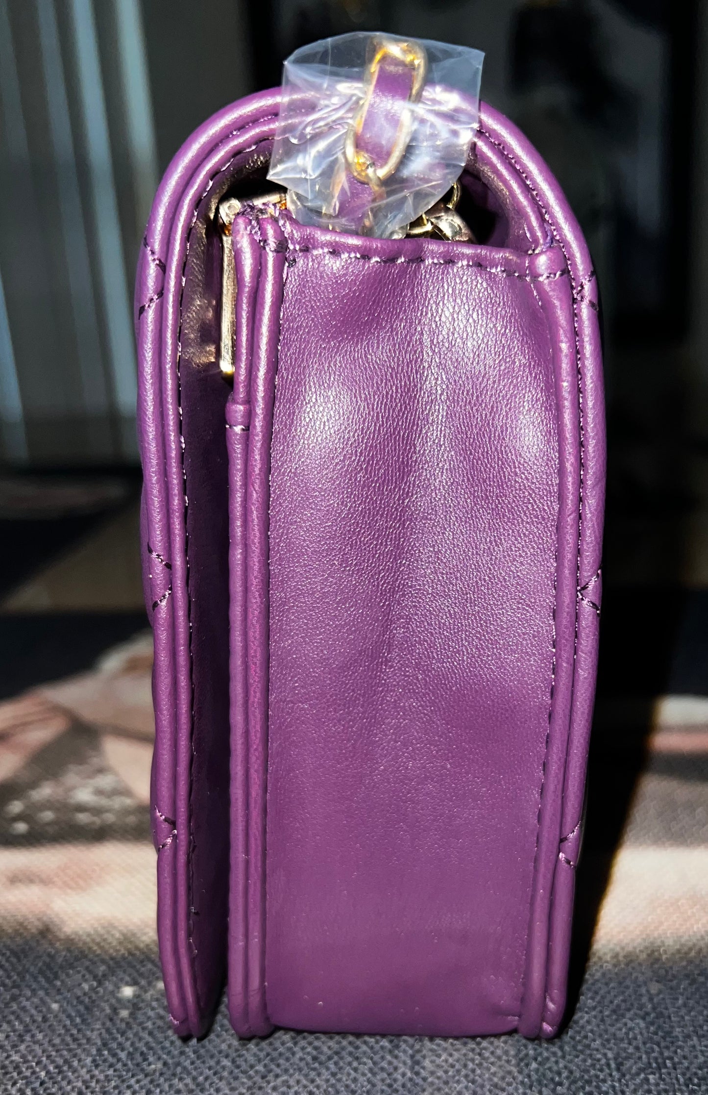 Badgley Mischka Plum Quilted Studded Leather Crossbody Bag