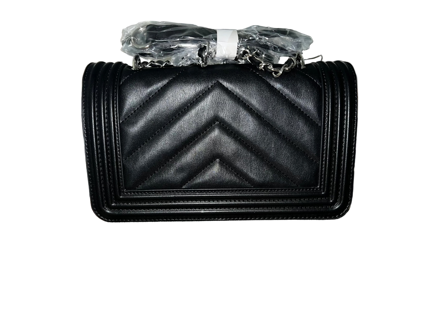 Badgley Mischka Black Quilted Leather Crossbody Bag with Silver Lining
