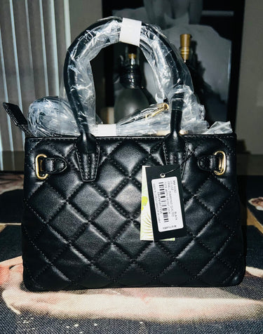 Badgley Mischka BM4161 Black Quilted Vegan Leather Structured Tote