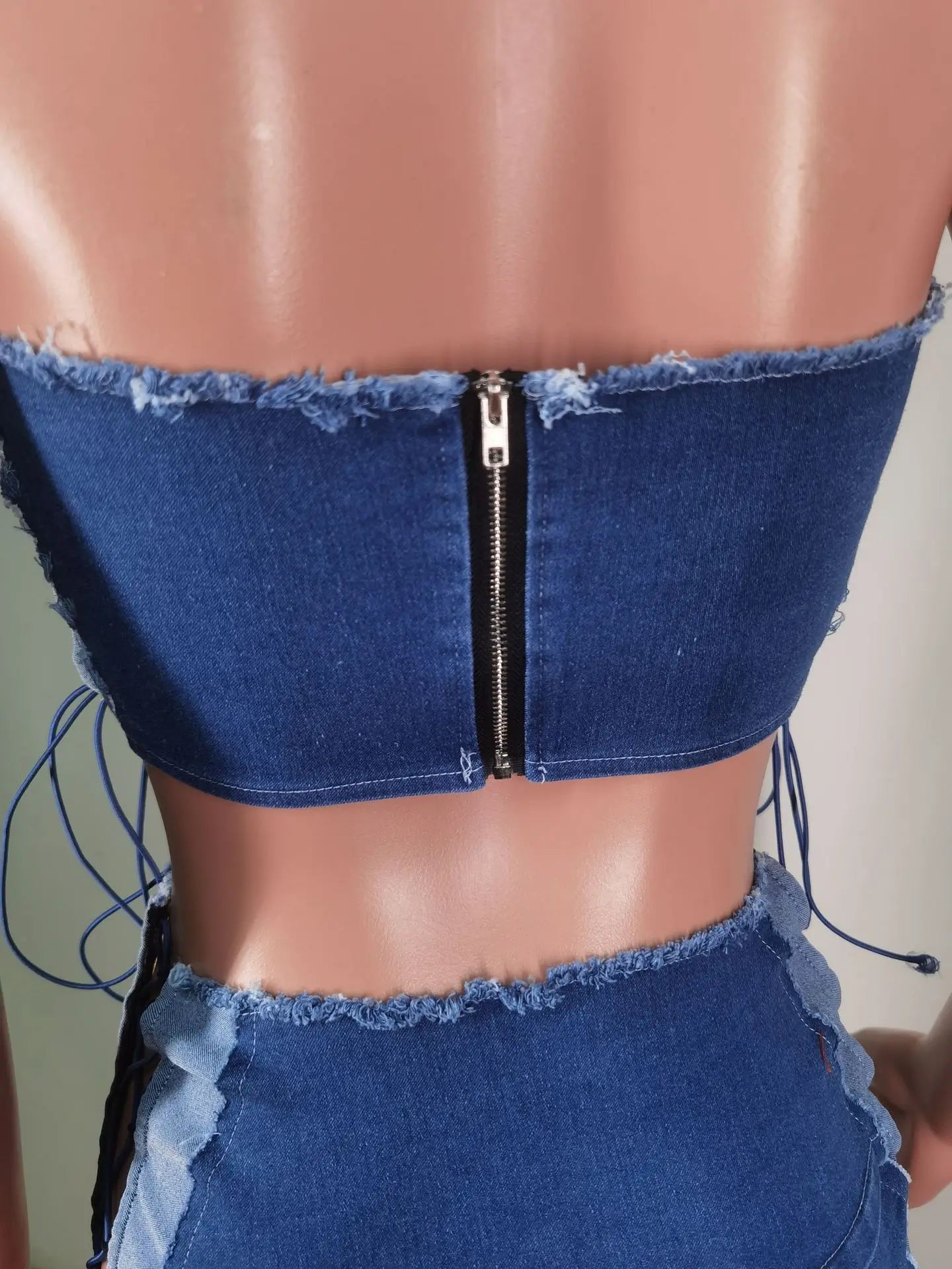 Flex!! 2 Piece irregular Denim Halter Set
