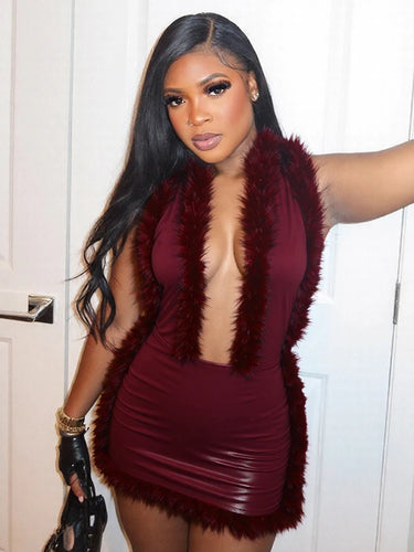 Furry Leather Mini Dress