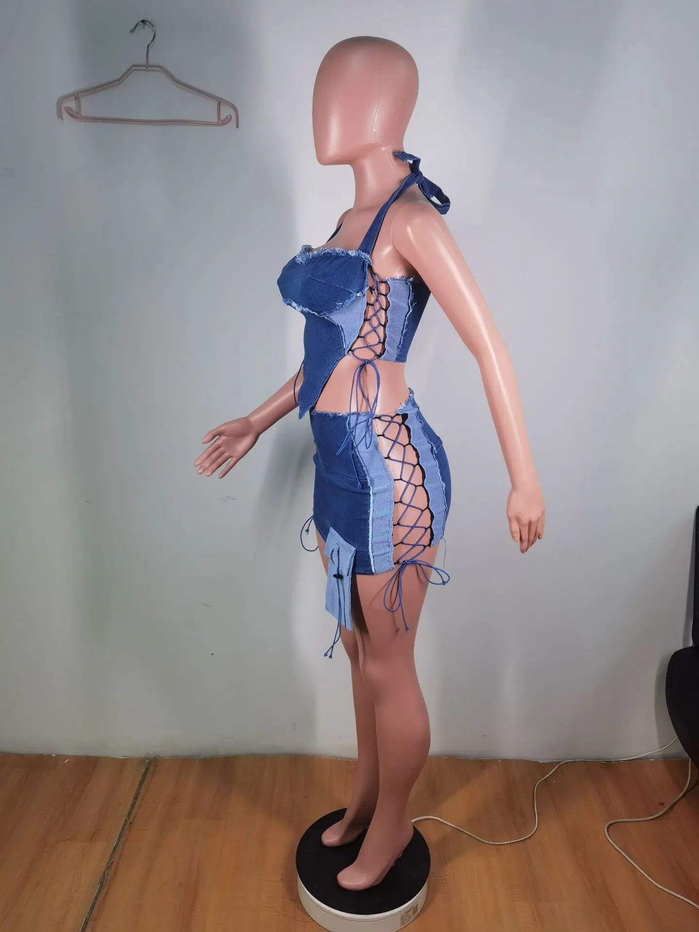 Flex!! 2 Piece irregular Denim Halter Set