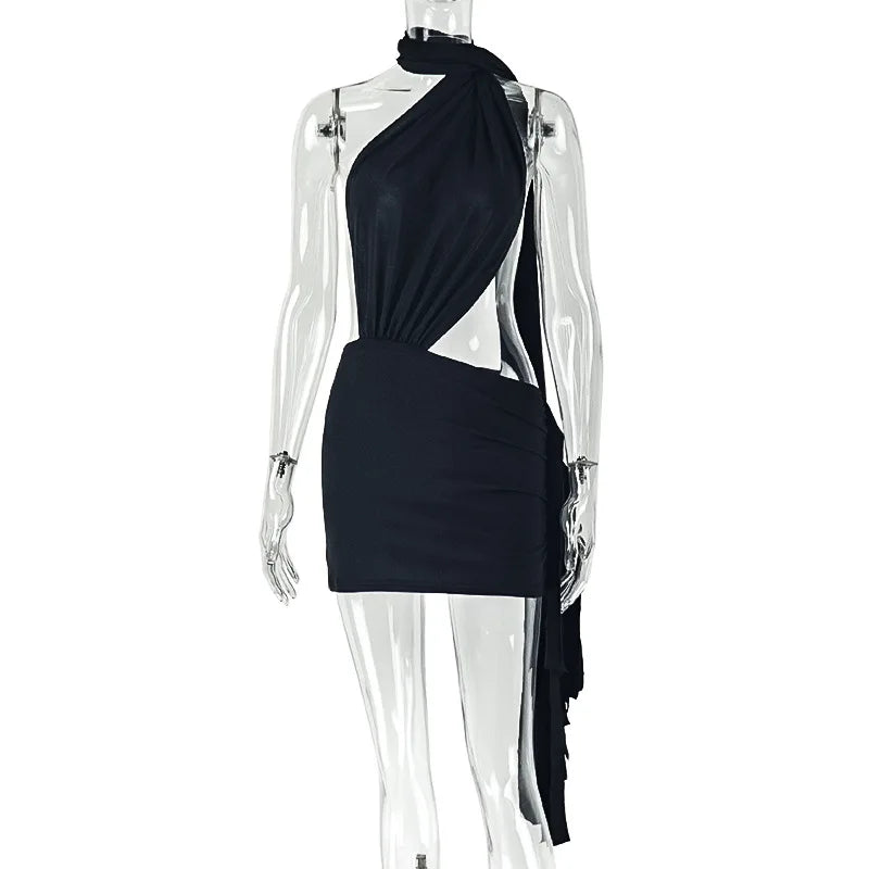 Classy but a lil Sassy Ruched Ribbon Backless Mini Dress