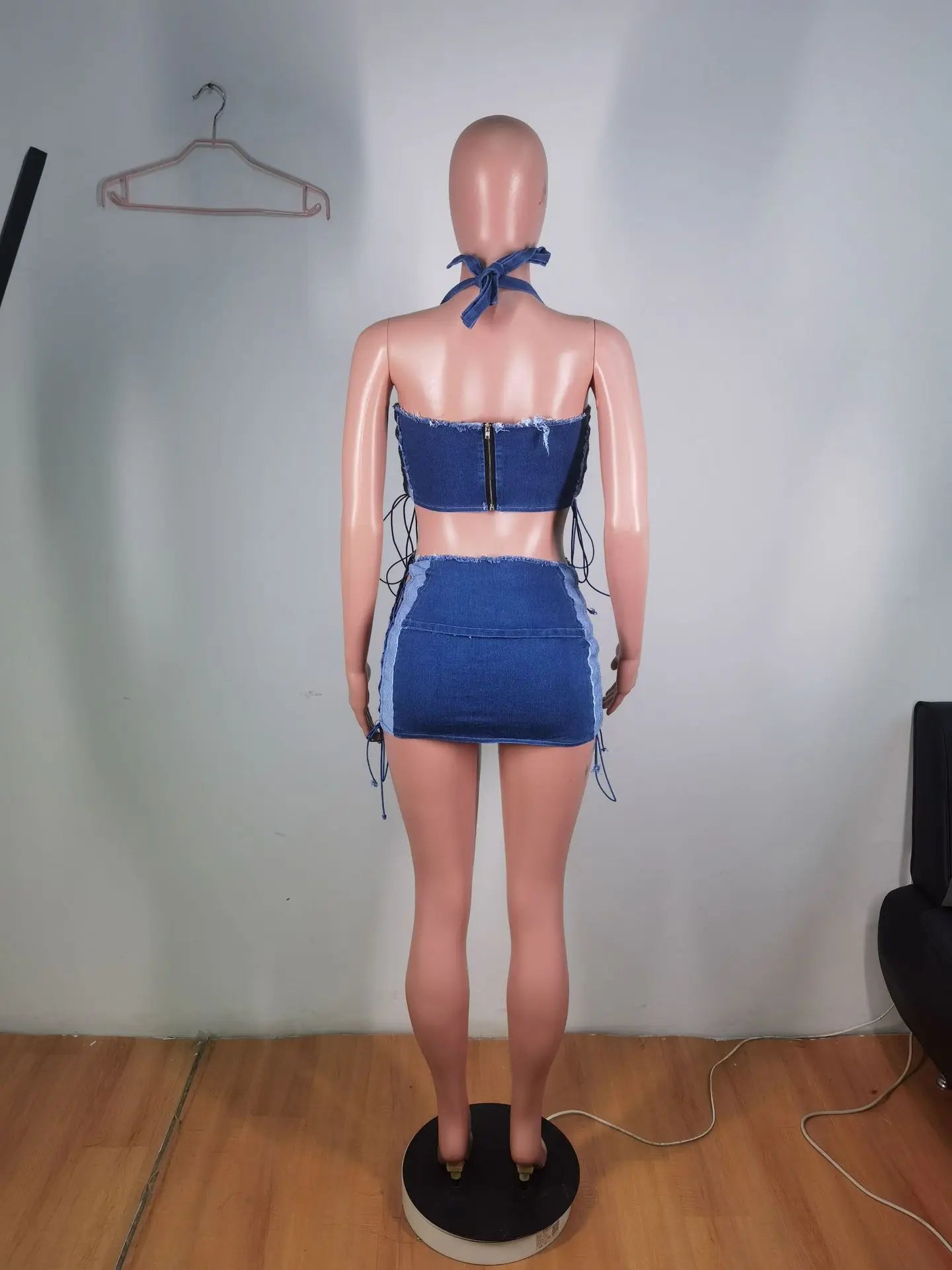 Flex!! 2 Piece irregular Denim Halter Set