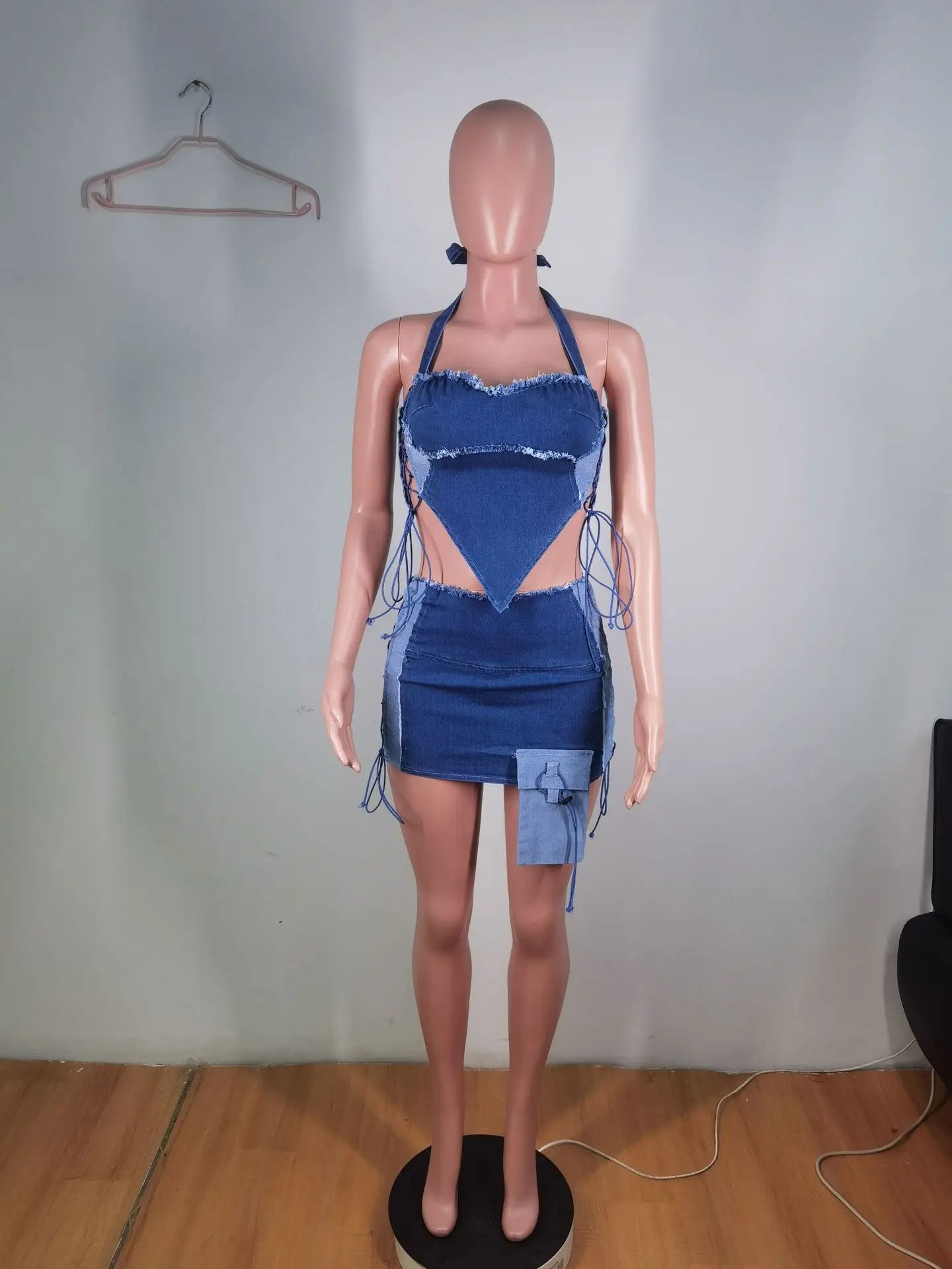 Flex!! 2 Piece irregular Denim Halter Set