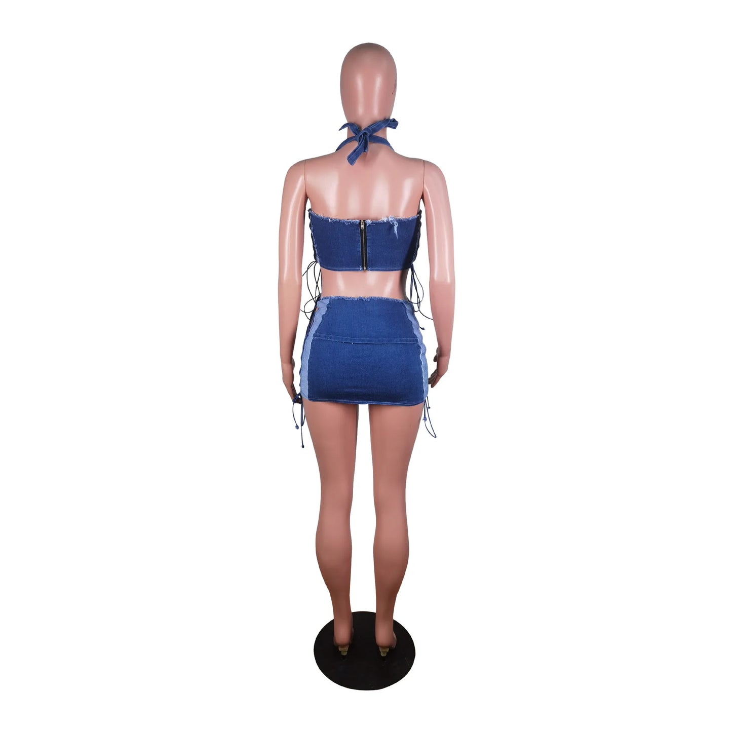 Flex!! 2 Piece irregular Denim Halter Set