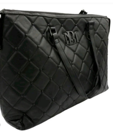 Badgley Mischka Black Quilted Studded Faux Leather Tote Bag