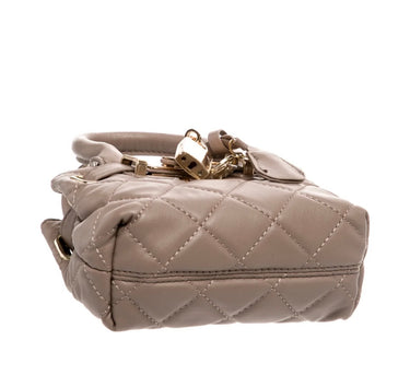 Badgley Mischka Beige Quilted Mini Tote Bag with Bag Charm
