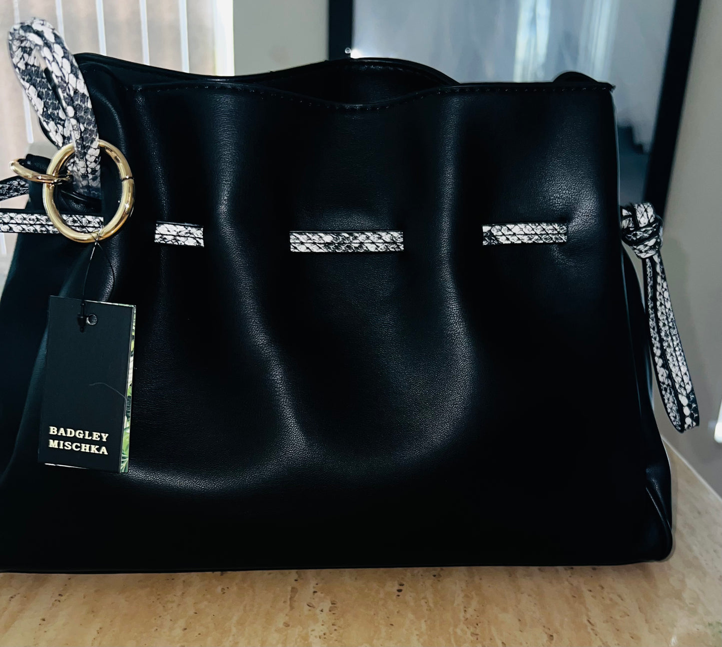 Badgley Mischka Black Snake Theme Leather Clutch