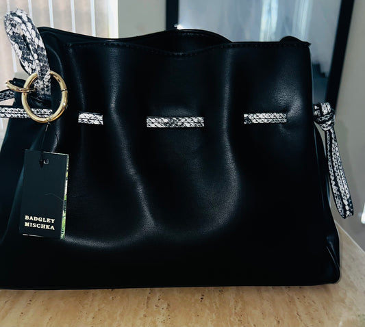 Badgley Mischka Black Snake Theme Leather Clutch