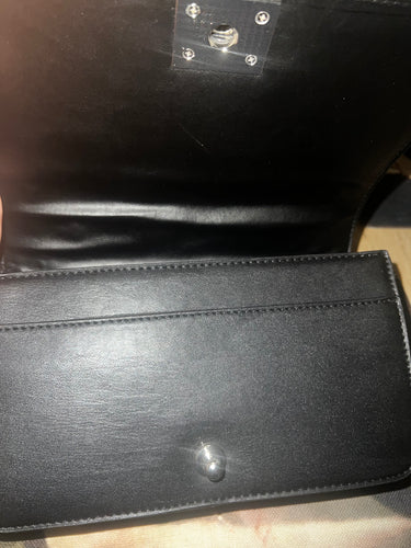 Badgley Mischka Mischka Black Quilted Leather Crossbody Bag with Silver Lining