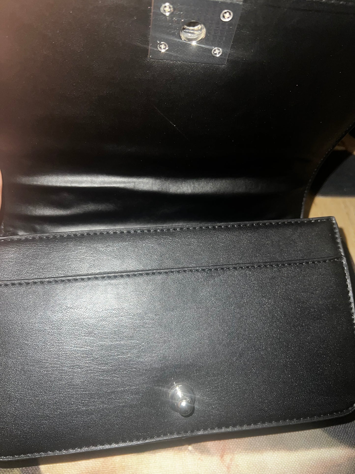 Badgley Mischka Black Quilted Leather Crossbody Bag with Silver Lining