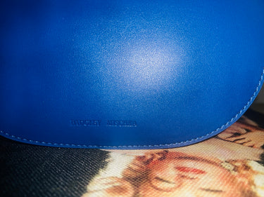 Badgley Mischka Blue Leather Crossbody Bag with Gold Lining