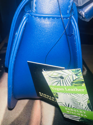 Badgley Mischka Blue Leather Crossbody Bag with Gold Lining