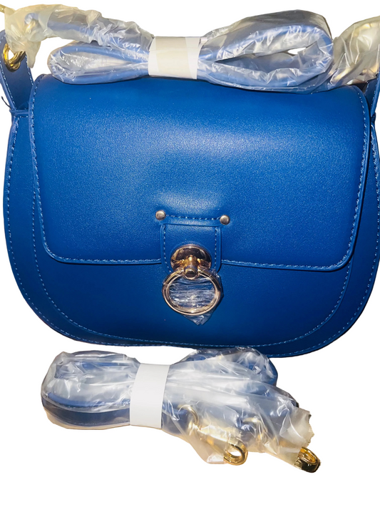 Badgley Mischka Blue Leather Crossbody Bag with Gold Lining