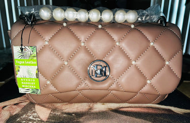 Badgley Mischka Quilted Pearl Studded Shoulder Bag – Tan Brown