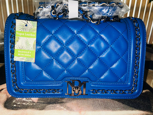 Badgley Mischka Blue Quilted Studded Chain Crossbody Bag