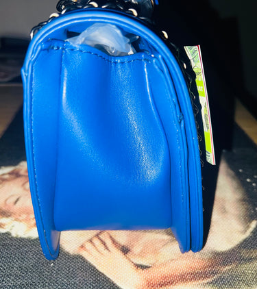 Badgley Mischka Blue Quilted Studded Chain Crossbody Bag