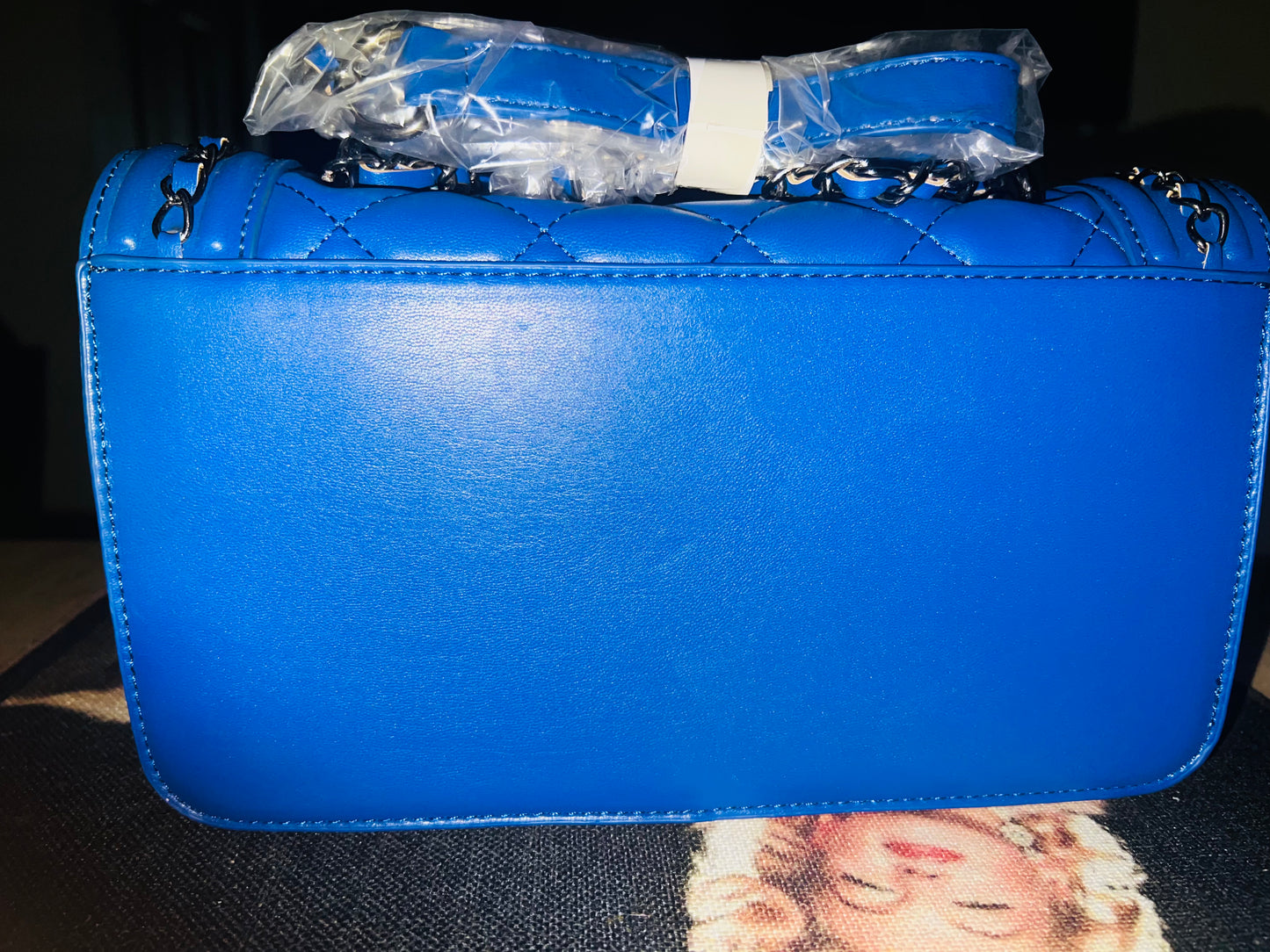 Badgley Mischka Blue Quilted Studded Chain Crossbody Bag