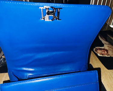 Badgley Mischka Blue Quilted Studded Chain Crossbody Bag