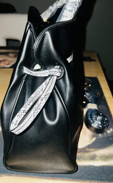 Badgley Mischka Black Snake Theme Leather Clutch