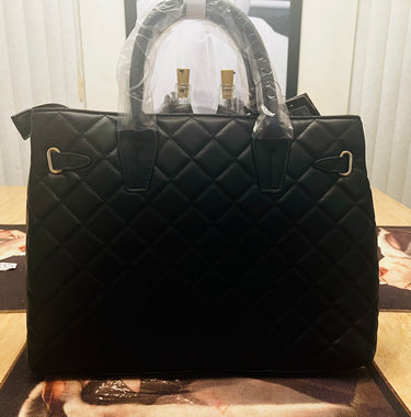Badgley Mischka BM-4160 Black Quilted Vegan Leather Tote Bag