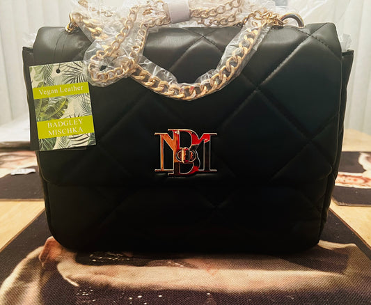 Badgley Mischka Black Quilted Faux Leather Crossbody Bag