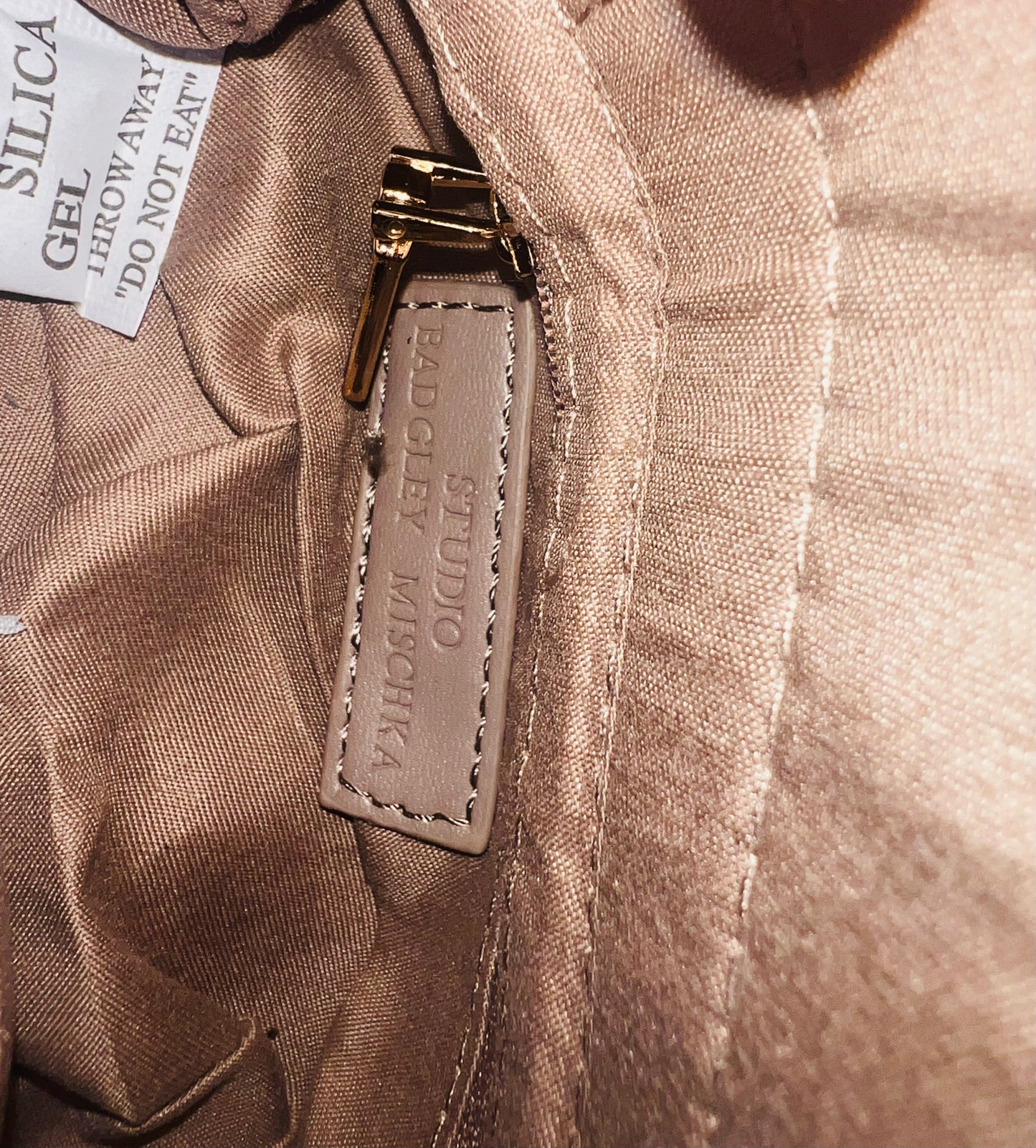Badgley Mischka Beige Quilted Mini Tote Bag with Bag Charm