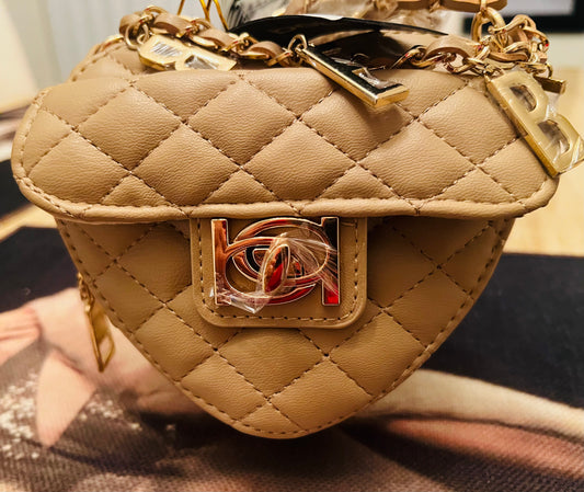 Bebe Solana Beige Quilted Crossbody Bag