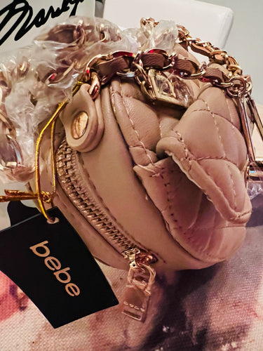 Bebe Solana Beige Quilted Crossbody Bag