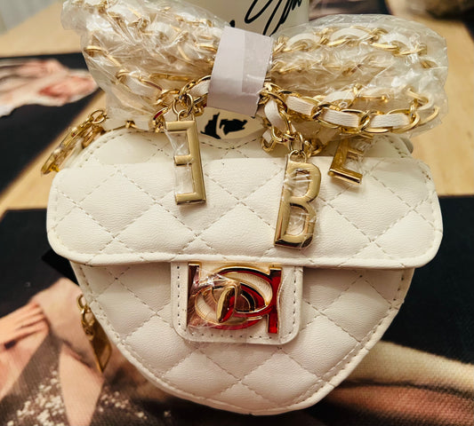 Bebe Solana White Quilted Heart Crossbody Bag