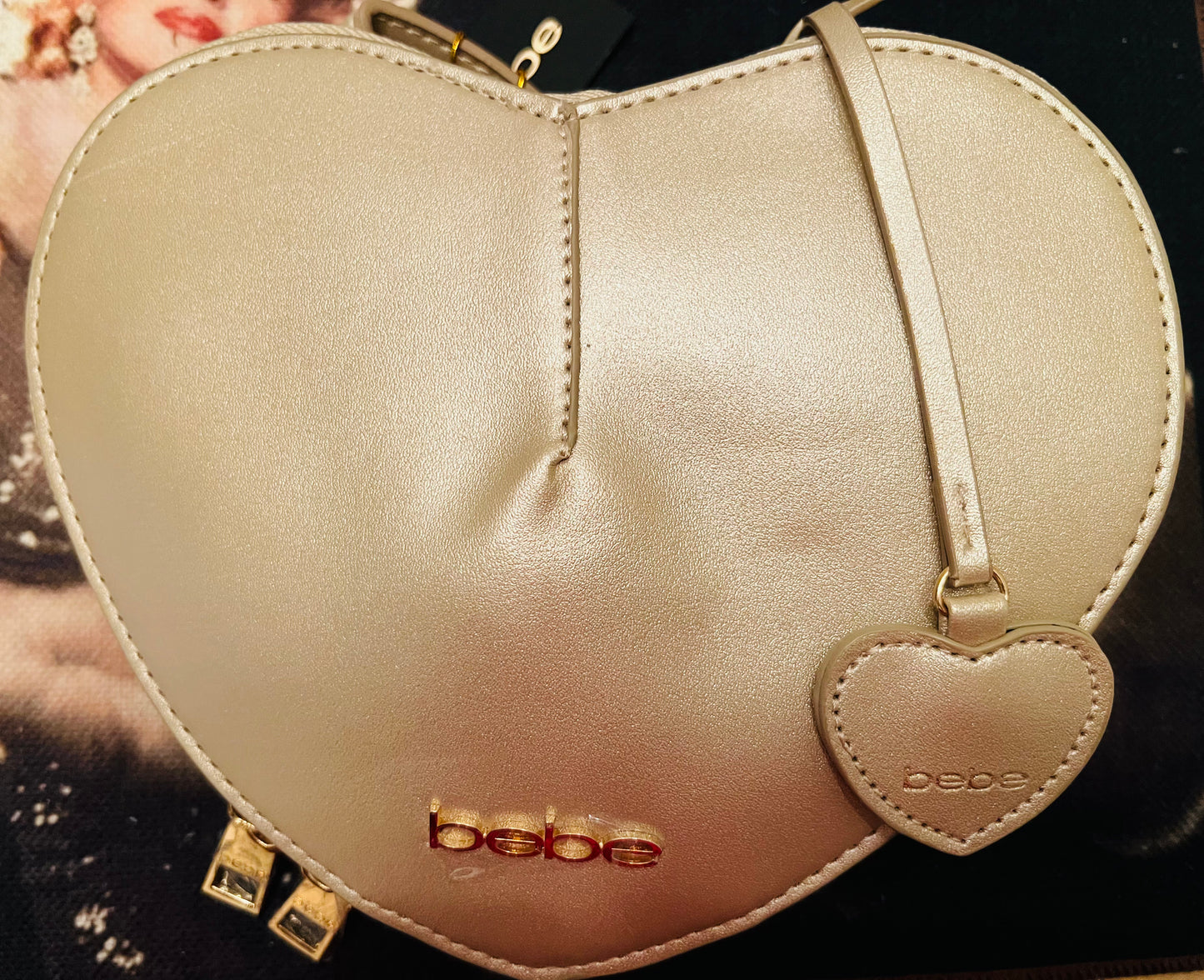 Bebe Bene Milan Gold Metallic Heart Crossbody Bag