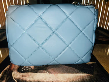 Badgley Mischka Letter Lock Light Blue Quilted Crossbody Bag