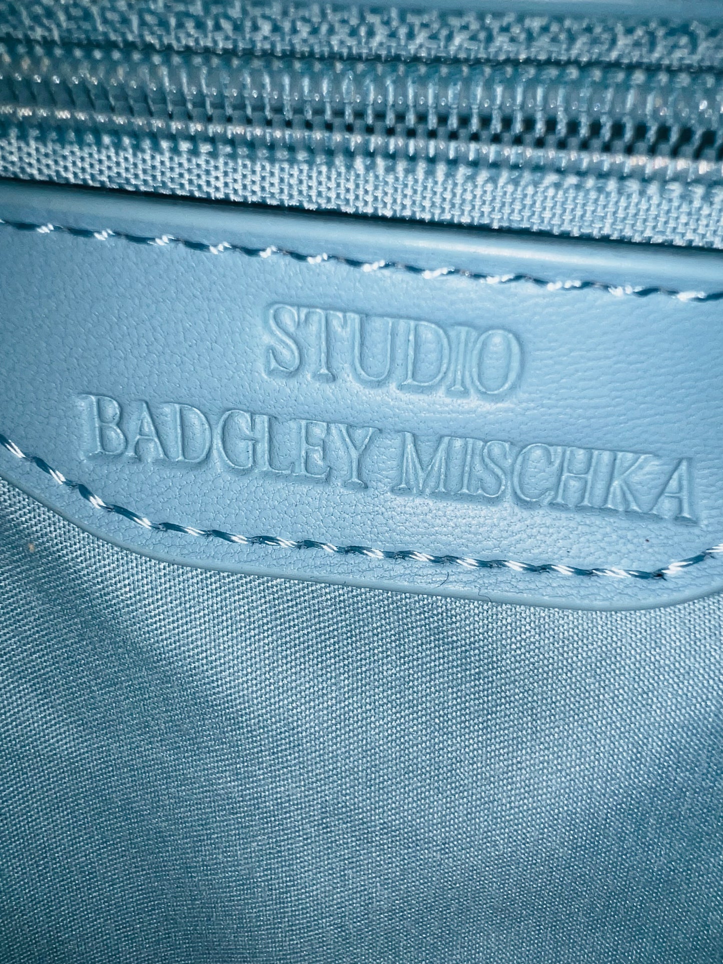 Badgley Mischka Letter Lock Light Blue Quilted Crossbody Bag