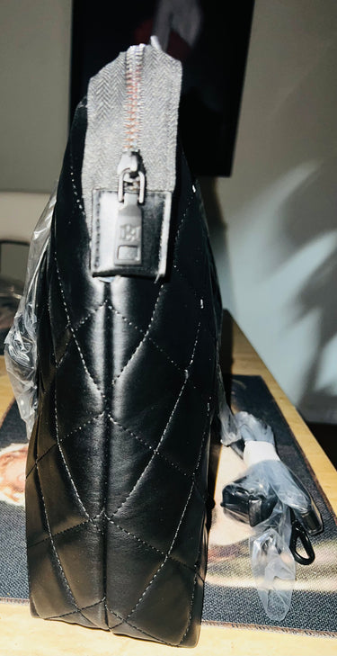 Badgley Mischka Black Quilted Studded Faux Leather Tote Bag