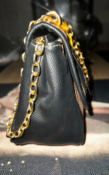 Bebe Leilani Monogram Chain Shoulder Bag – Almond Tan Black Gold