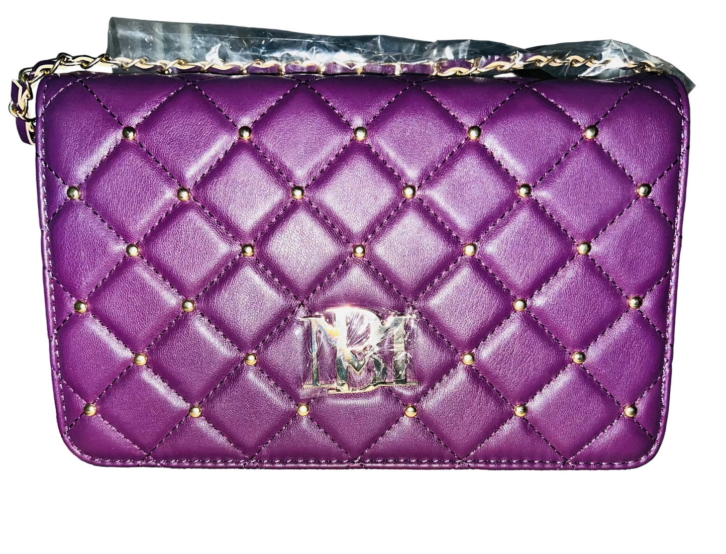 Badgley Mischka Plum Quilted Studded Leather Crossbody Bag
