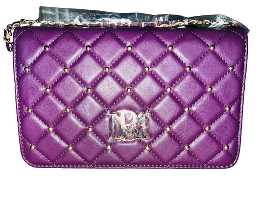 Badgley Mischka Plum Quilted Studded Leather Crossbody Bag