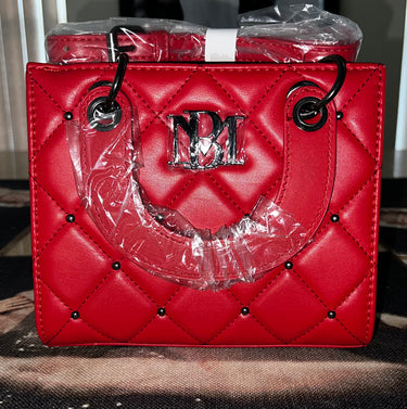 Badgley Mischka BM4153 Red Quilted Studded Crossbody Bag
