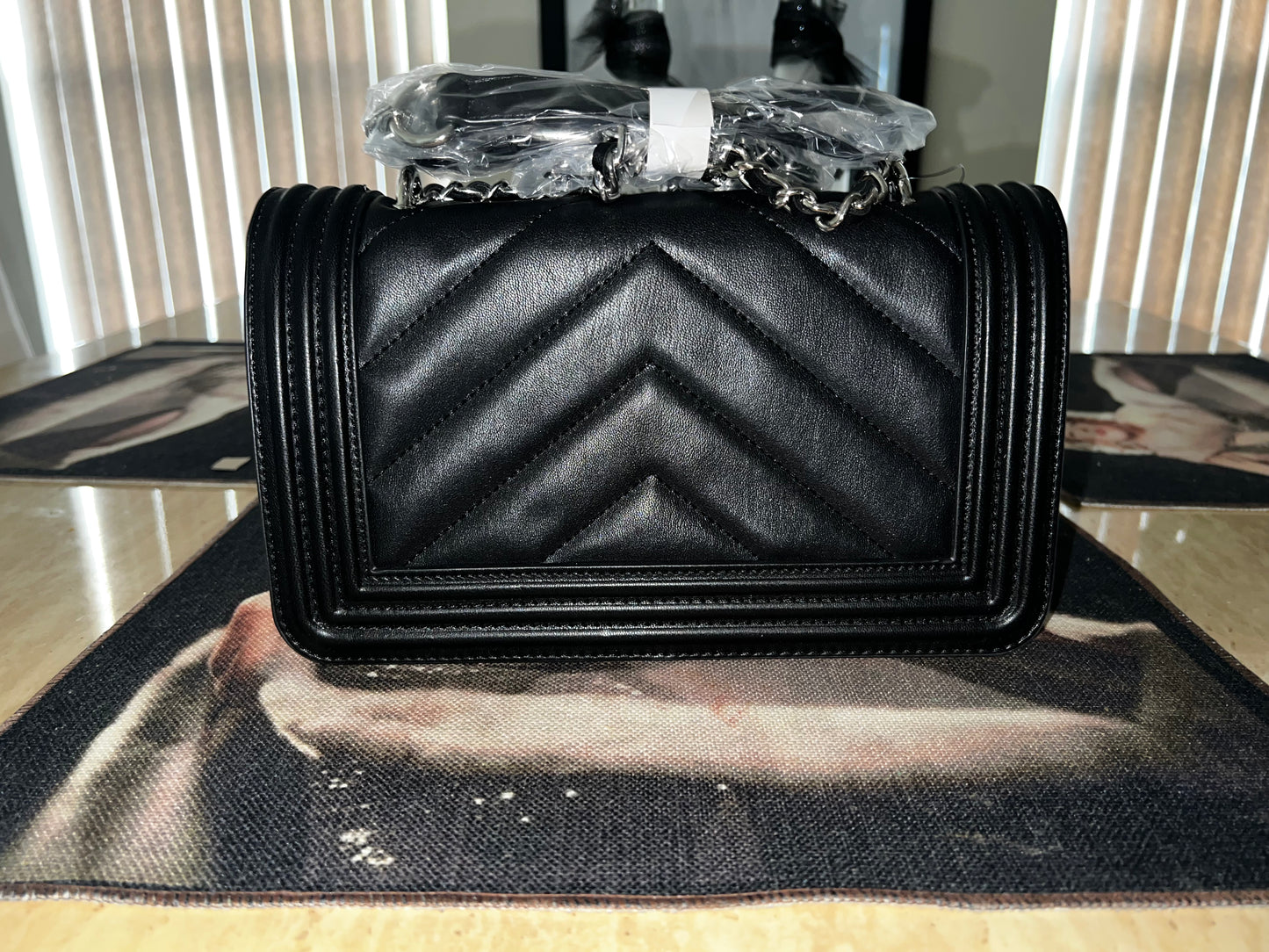 Badgley Mischka Black Quilted Leather Crossbody Bag with Silver Lining
